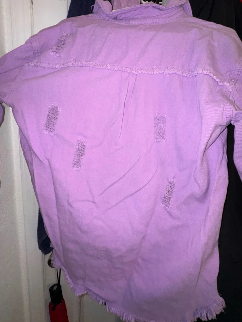 Lavender Distressed Button-Up Jacket - Picture 8 of 11